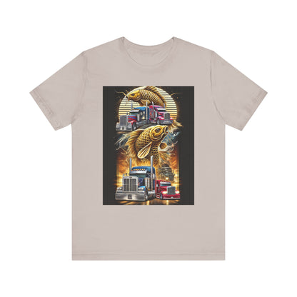 Bold Koi & Truck Fusion T-Shirt | Japanese Golden Carp AND Convoy Art Tee | Vibrant Streetwear for Truckers AND Tattoo Fans