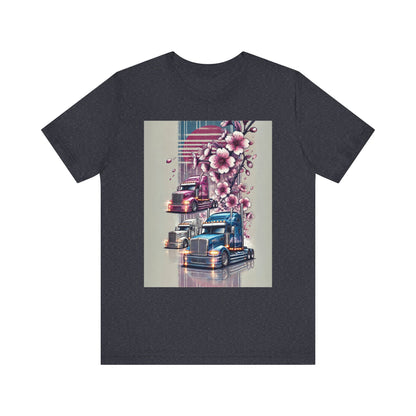 Cherry Blossom Convoy T-Shirt | Japanese Sakura x Modern Truck Art | Unique Graphic Tee for Drivers & Streetwear Lovers No.004