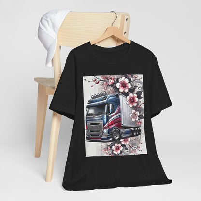 Cherry Blossom Convoy T-Shirt | Japanese Sakura x Modern Truck Art | Unique Graphic Tee for Drivers & Streetwear Lovers 001