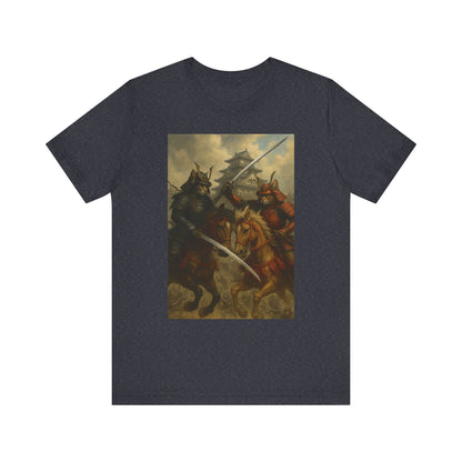 Epic Cat Samurai Battle Tee - War Horses Clash in Front of Japanese Castle  Feline Warrior Art Shirt for Fantasy & Japan Lovers