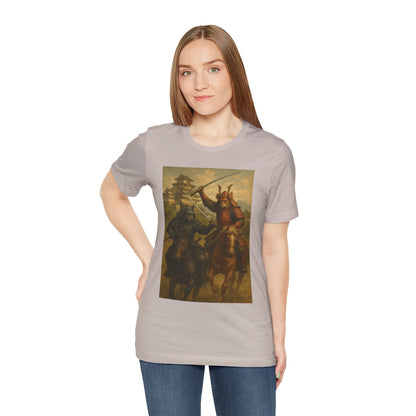 Epic Cat Samurai Battle Tee - War Horses Clash in Front of Japanese Castle  Feline Warrior Art Shirt for Fantasy & Japan Lovers
