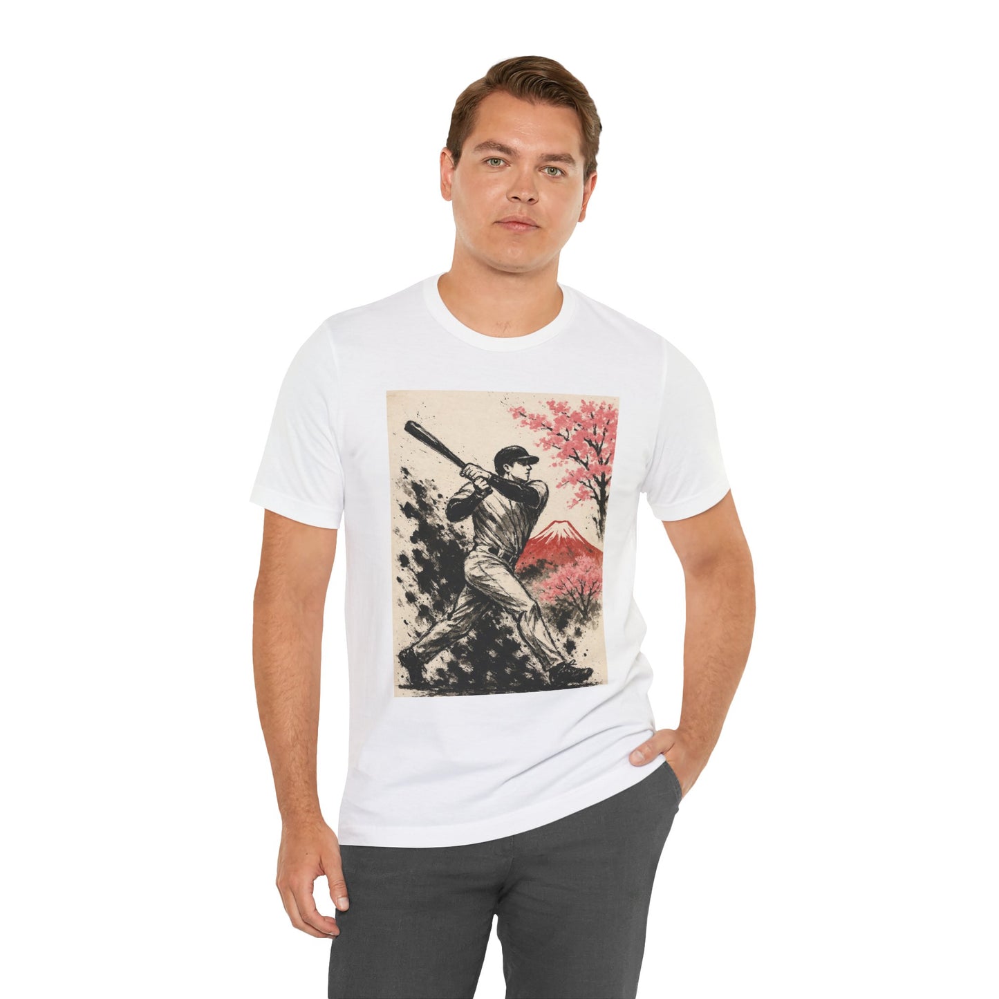 Pro Baseball Batter Sumi Ink Art Shirt Fuji Sakura Retro Japanese Print Power Swing Tee Japan Inspired Sports Art Gift for Dad