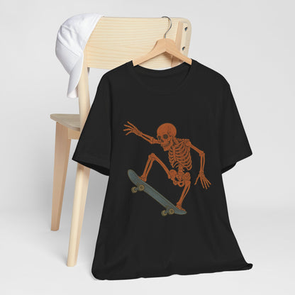 Skater Skeleton Graphic Tee for Adults - Vintage-Style Skeleton Skateboarding Shirt - Edgy Streetwear T-Shirt for Skaters and Art Lovers