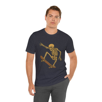 Skater Skeleton Graphic Tee for Adults - Vintage-Style Skeleton Skateboarding Shirt - Edgy Streetwear T-Shirt for Skaters and Art Lovers