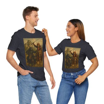 Epic Cat Samurai Battle Tee - War Horses Clash in Front of Japanese Castle  Feline Warrior Art Shirt for Fantasy & Japan Lovers