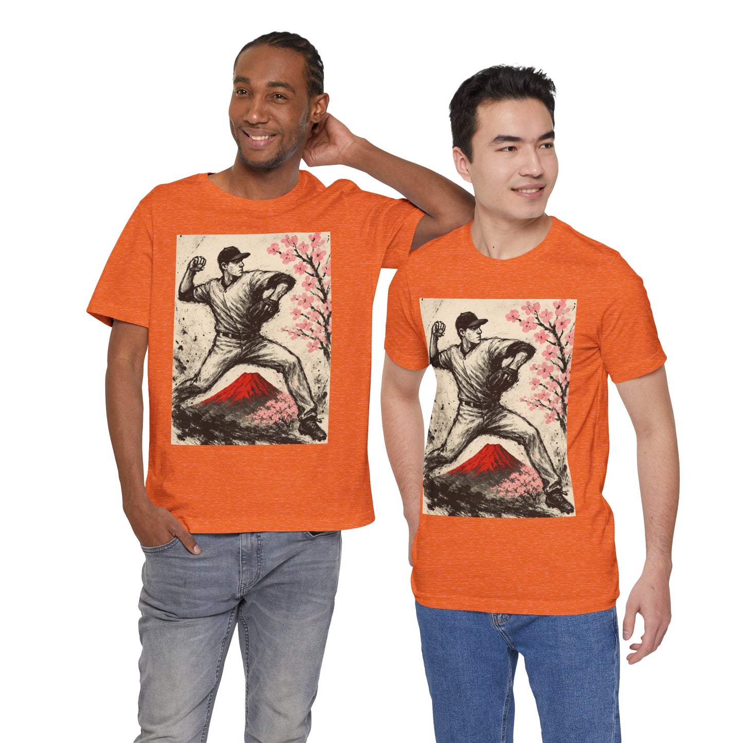 Pro Baseball Pitcher Sumi Ink Art Shirt Fuji Sakura Retro Japanese Print Windup Fastball Tee Japan Inspired Sports Art Gift for Dad