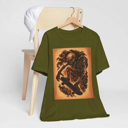Gashadokuro Skeleton Skateboard Jump Tattoo-Style Shirt - Horror Yokai Streetwear for Adults, Skater Dad Gift, Japanese Folklore Tee