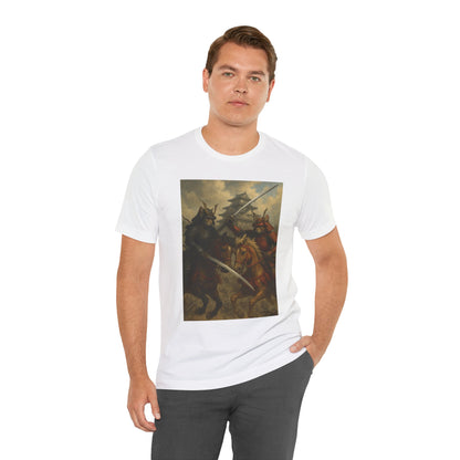 Epic Cat Samurai Battle Tee - War Horses Clash in Front of Japanese Castle  Feline Warrior Art Shirt for Fantasy & Japan Lovers