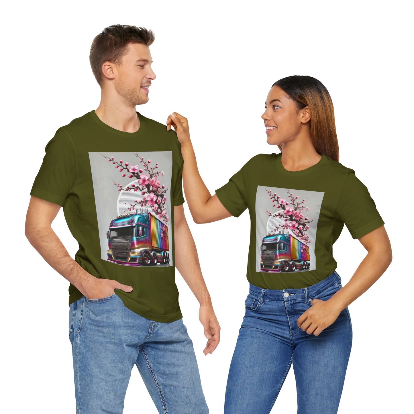 Cherry Blossom Convoy T-Shirt | Japanese Sakura x Modern Truck Art | Unique Graphic Tee for Drivers & Streetwear Lovers No.007