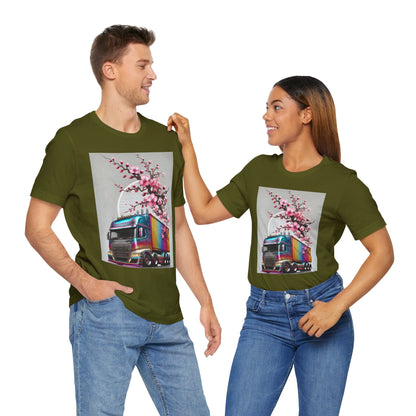 Cherry Blossom Convoy T-Shirt | Japanese Sakura x Modern Truck Art | Unique Graphic Tee for Drivers & Streetwear Lovers No.007