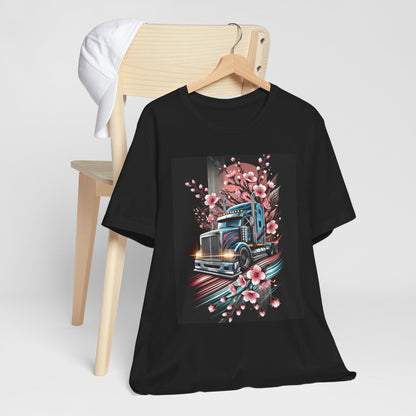 Cherry Blossom Convoy T-Shirt | Japanese Sakura x Modern Truck Art | Unique Graphic Tee for Drivers & Streetwear Lovers No.006
