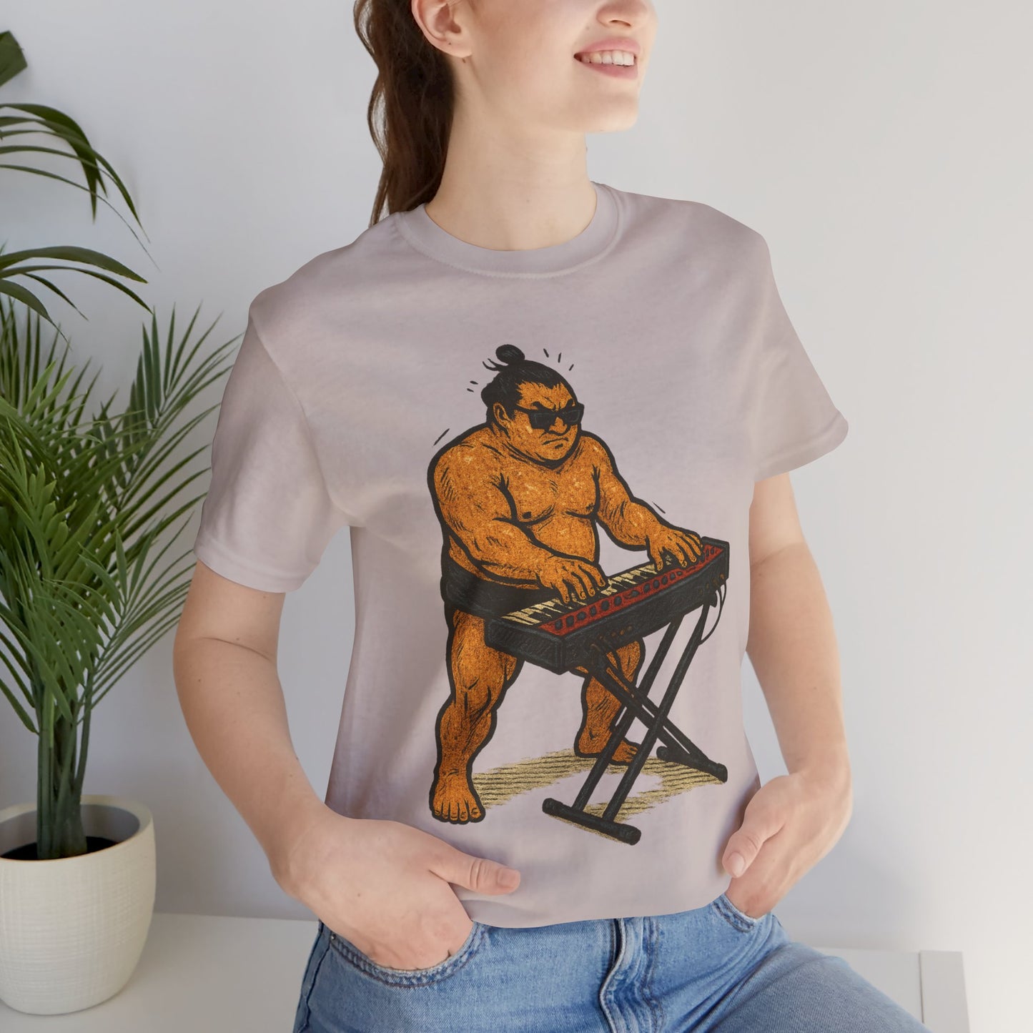 Sumo Piano Rock T Shirt Japanese Sumo Wrestler Playing Stage Keyboard Vintage Comic Art Graphic Tee Japan Gift For Dad Musicians