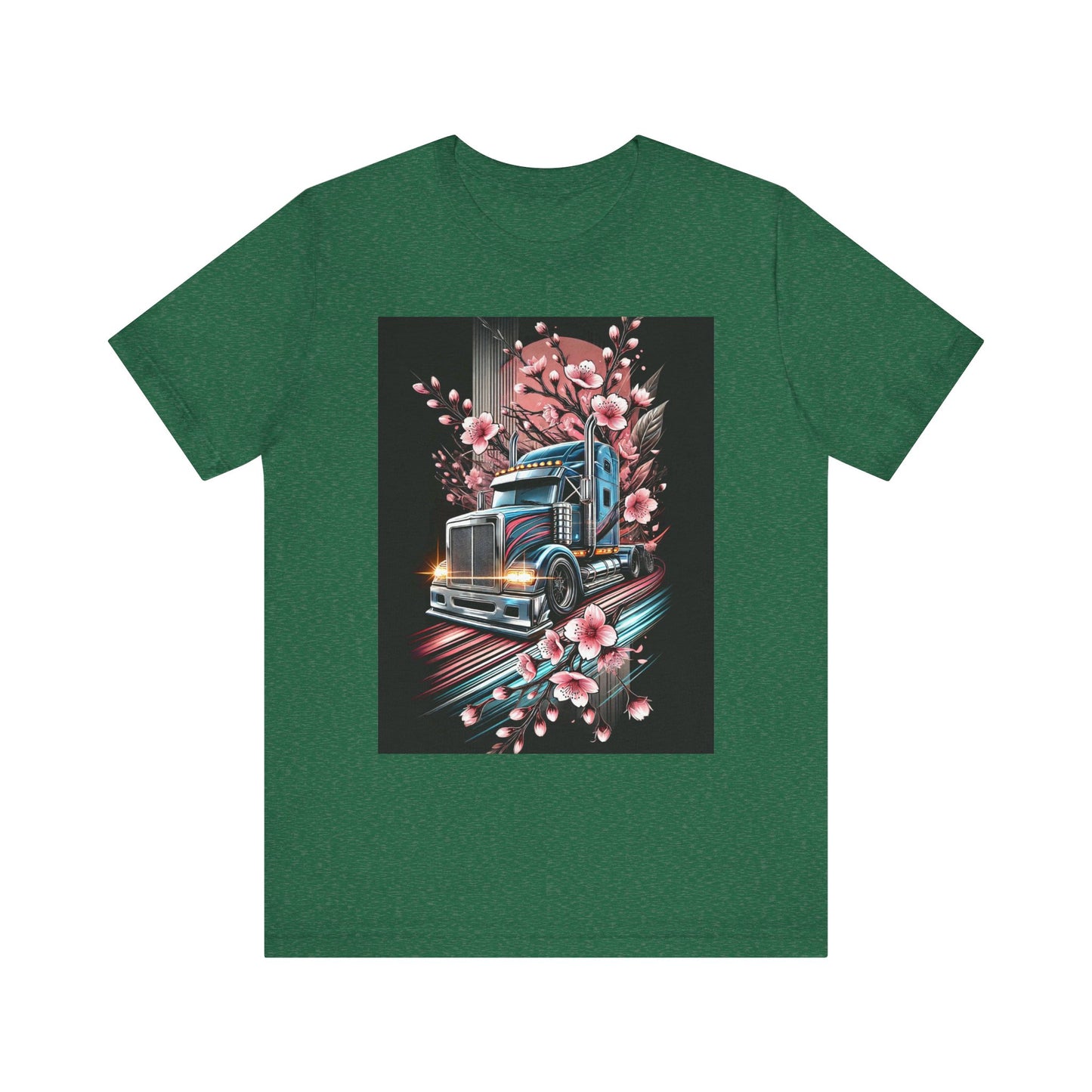 Cherry Blossom Convoy T-Shirt | Japanese Sakura x Modern Truck Art | Unique Graphic Tee for Drivers & Streetwear Lovers No.006