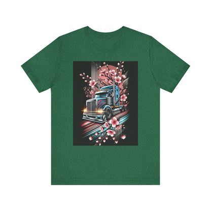 Cherry Blossom Convoy T-Shirt | Japanese Sakura x Modern Truck Art | Unique Graphic Tee for Drivers & Streetwear Lovers No.006