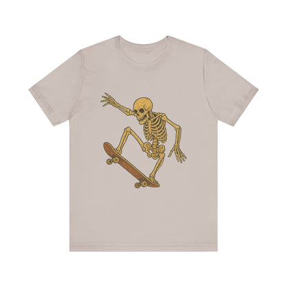 Skater Skeleton Graphic Tee for Adults - Vintage-Style Skeleton Skateboarding Shirt - Edgy Streetwear T-Shirt for Skaters and Art Lovers