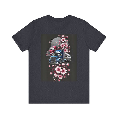 Cherry Blossom Convoy T-Shirt | Japanese Sakura x Modern Truck Art | Unique Graphic Tee for Drivers & Streetwear Lovers No.005