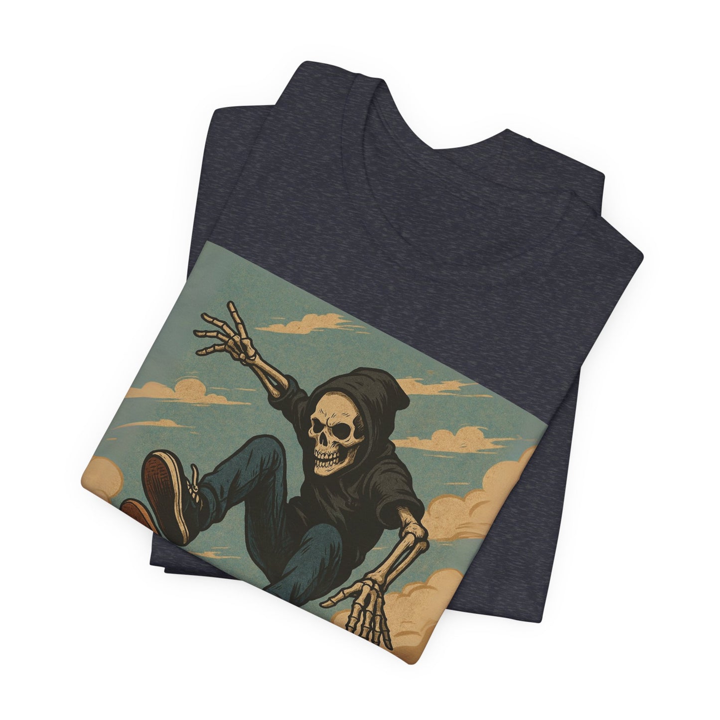 Skater Skeleton Hoodie Graphic Tee - Bold Comic Art Shirt for Men and Women - Colorful Streetwear T-Shirt for Skull and Skate Lovers