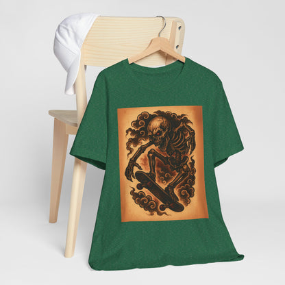 Gashadokuro Skeleton Skateboard Jump Tattoo-Style Shirt - Horror Yokai Streetwear for Adults, Skater Dad Gift, Japanese Folklore Tee