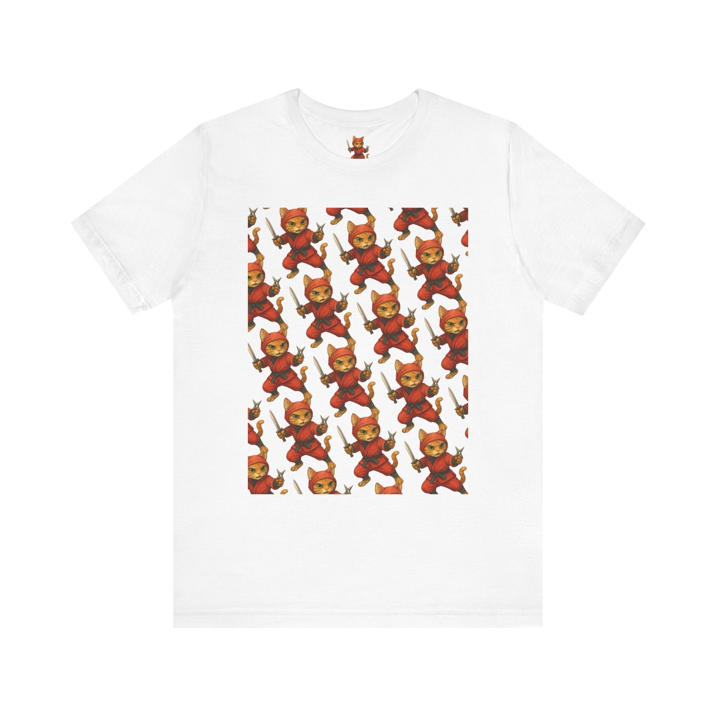 Ninja Cat T-Shirt - Cute Ninja Cat Front Print and Bold Japanese Kanji "NEKONIN" Back Print - Cool Unisex Japanese Streetwear Tee