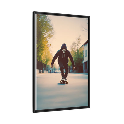 Skull Hoodie Skater Canvas Print Urban Street Art Skateboard Wall Decor Dawn Ride Gift for Dad Teen Room Gothic Vibe