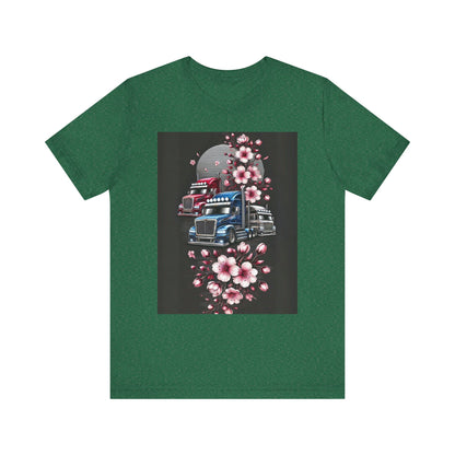 Cherry Blossom Convoy T-Shirt | Japanese Sakura x Modern Truck Art | Unique Graphic Tee for Drivers & Streetwear Lovers No.005