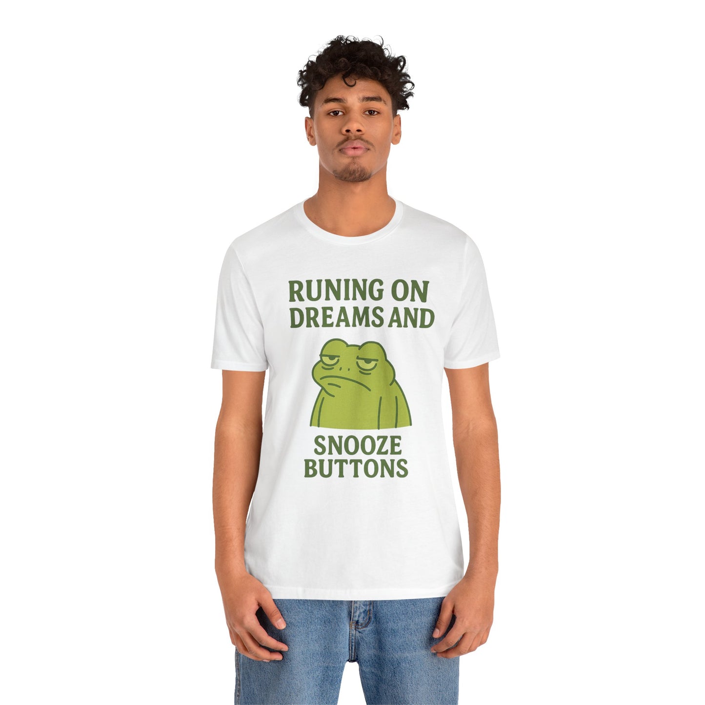 Running on Dreams and Snooze Buttons Shirt Sleepy Frog Tee Funny Night Owl Top Great Dad Gift Cozy Loungewear Aesthetic
