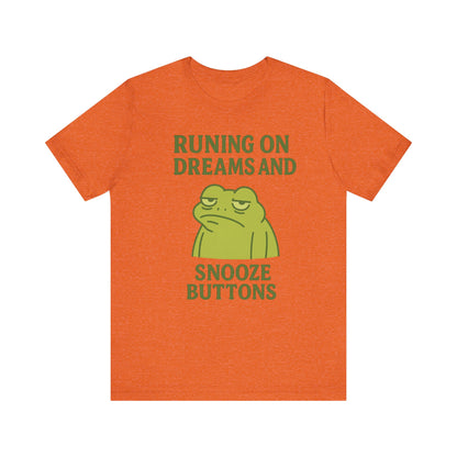 Running on Dreams and Snooze Buttons Shirt Sleepy Frog Tee Funny Night Owl Top Great Dad Gift Cozy Loungewear Aesthetic