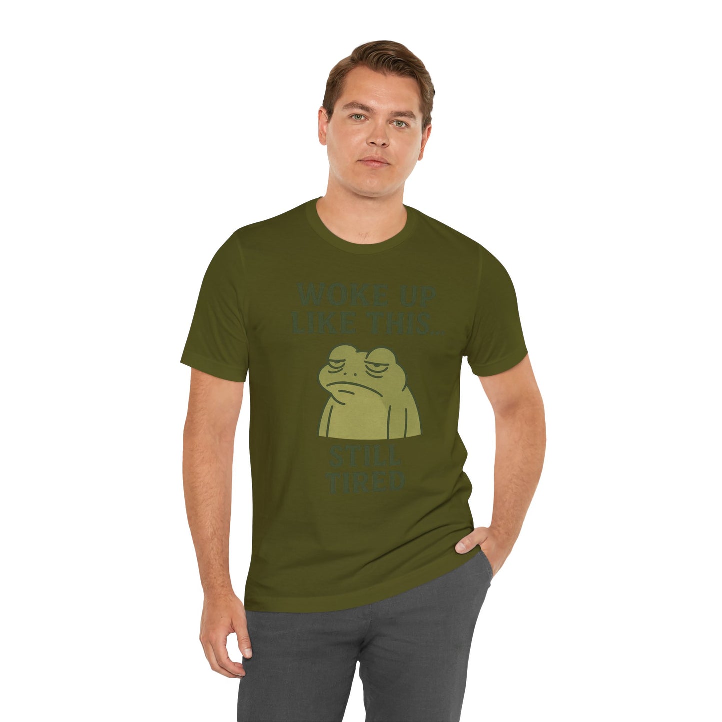 Woke Up Like This Still Tired Frog Shirt Funny Sleepy Tee Night Owl Top Coffee First Gift for Dad Cozy Loungewear Aesthetic