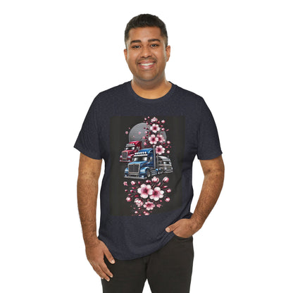 Cherry Blossom Convoy T-Shirt | Japanese Sakura x Modern Truck Art | Unique Graphic Tee for Drivers & Streetwear Lovers No.005