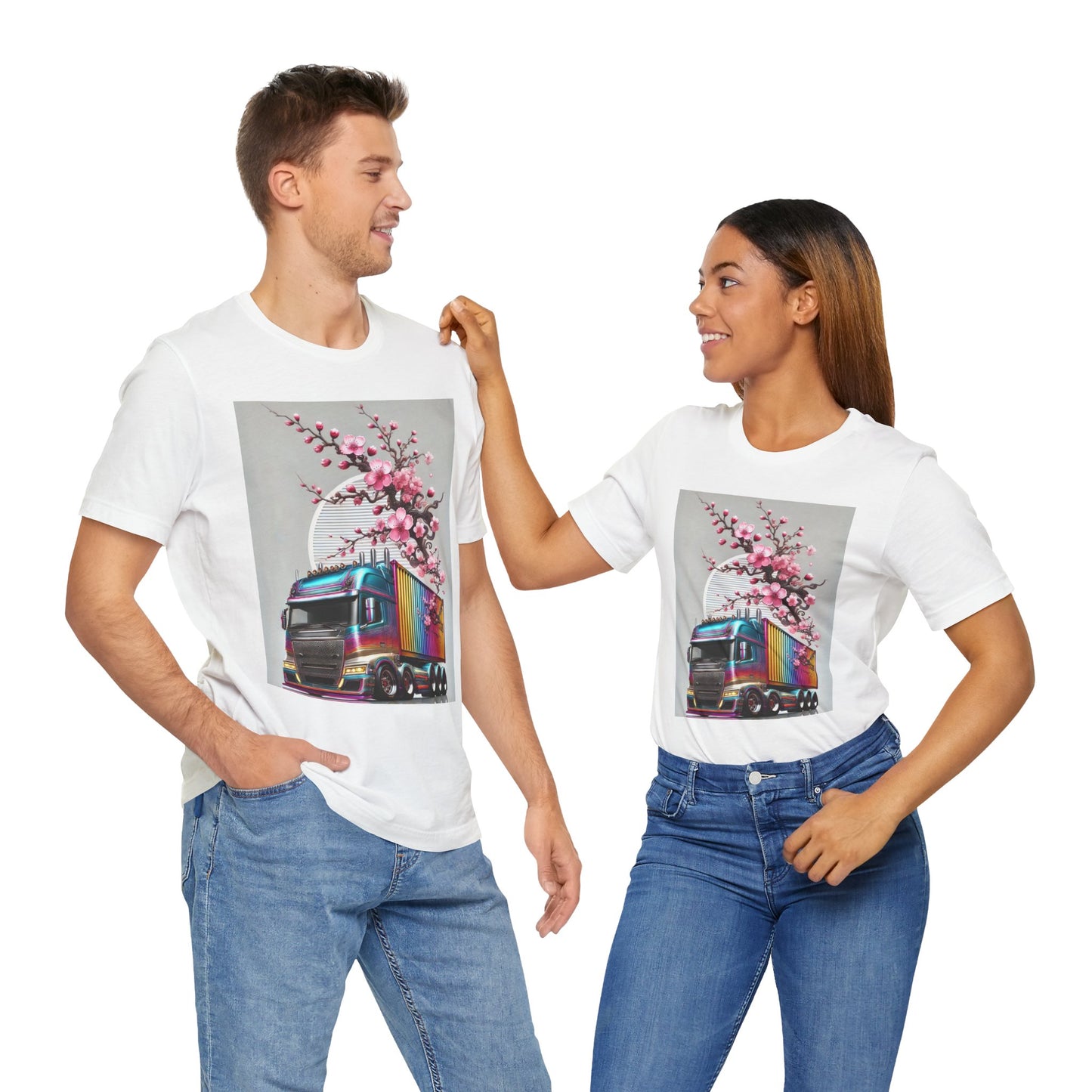 Cherry Blossom Convoy T-Shirt | Japanese Sakura x Modern Truck Art | Unique Graphic Tee for Drivers & Streetwear Lovers No.007