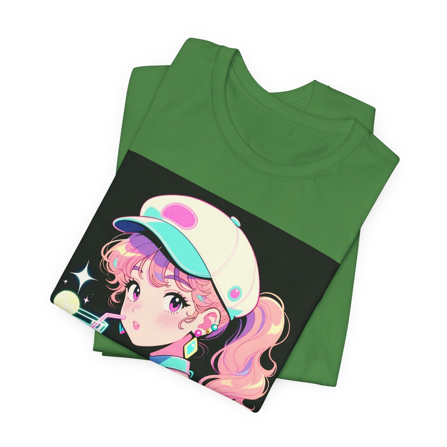 Retro Girl and Cat T Shirt Vaporwave Pastel Anime Shoujo Graphic Tee Neon Cocktail Aesthetic Kawaii Gift for Daughter or Dad Casual Streetwear