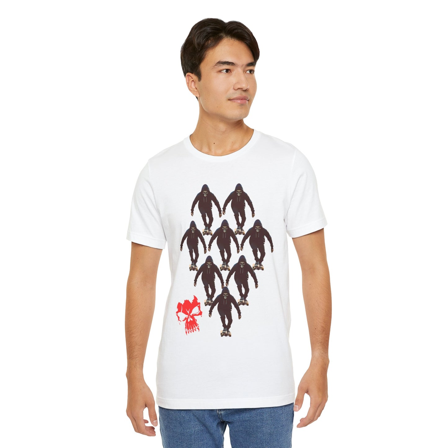 Skull Hoodie Skater T Shirt Urban Streetwear Skateboard Graphic Tee Gothic Horror Skate Style Gift for Dad Teen Boys Halloween Vibe