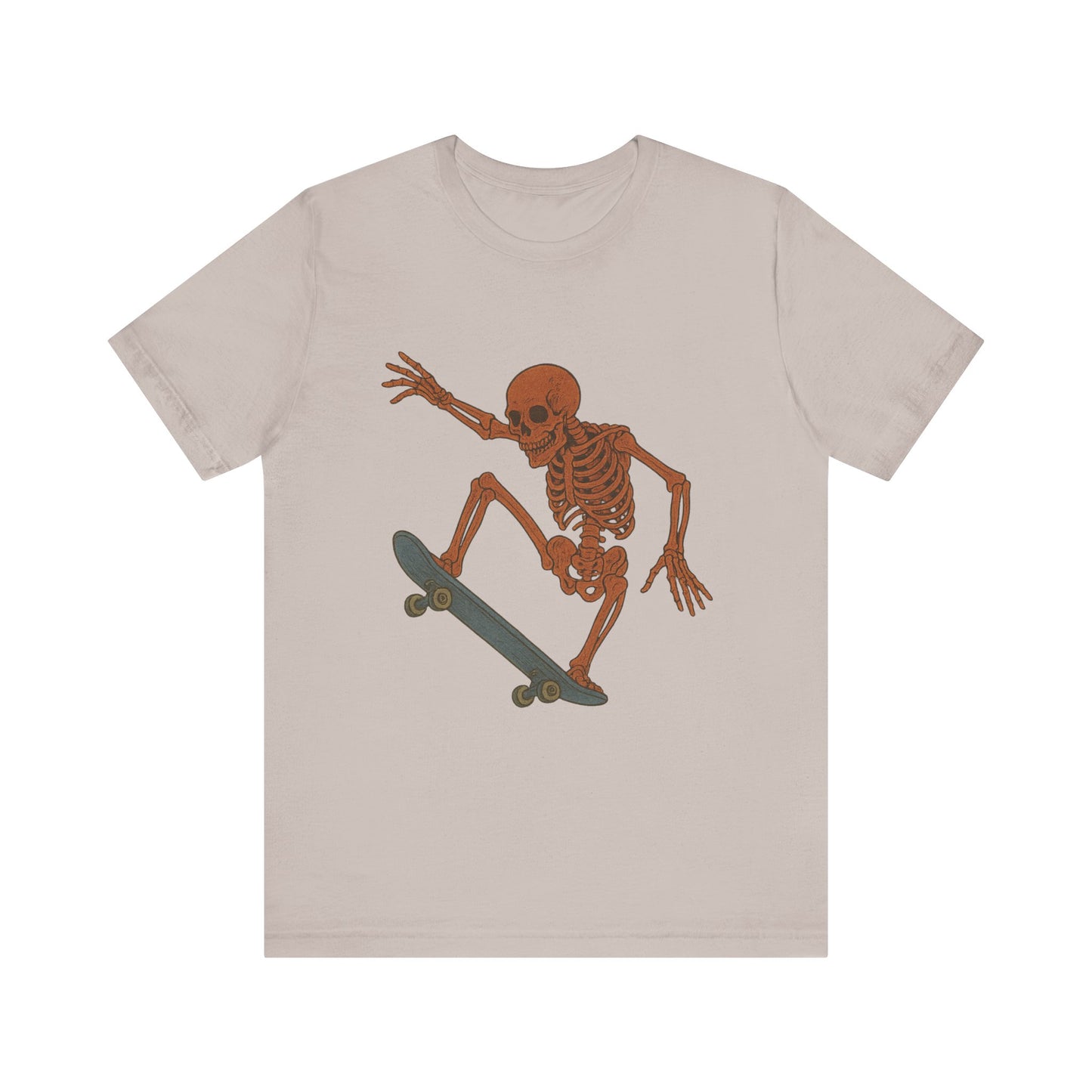 Skater Skeleton Graphic Tee for Adults - Vintage-Style Skeleton Skateboarding Shirt - Edgy Streetwear T-Shirt for Skaters and Art Lovers