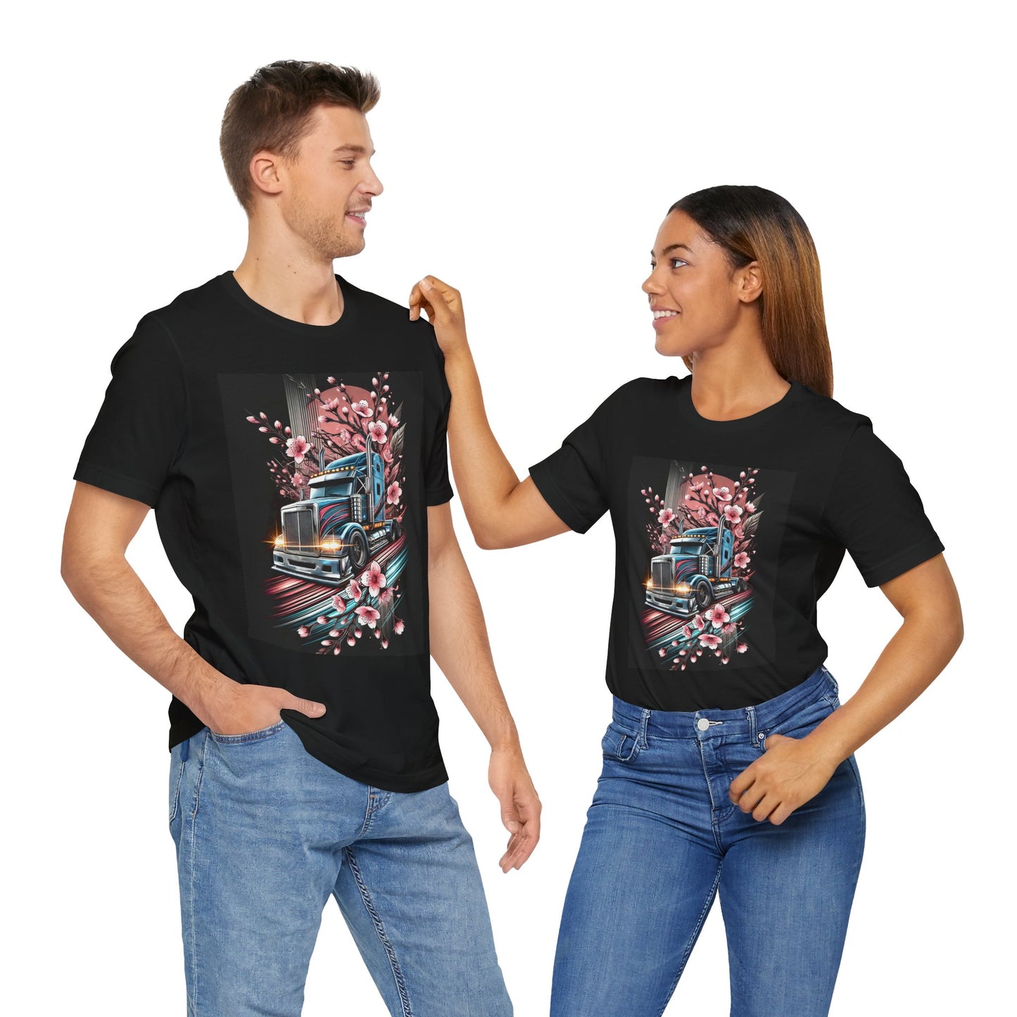 Cherry Blossom Convoy T-Shirt | Japanese Sakura x Modern Truck Art | Unique Graphic Tee for Drivers & Streetwear Lovers No.006