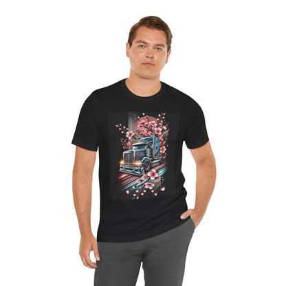 Cherry Blossom Convoy T-Shirt | Japanese Sakura x Modern Truck Art | Unique Graphic Tee for Drivers & Streetwear Lovers No.006