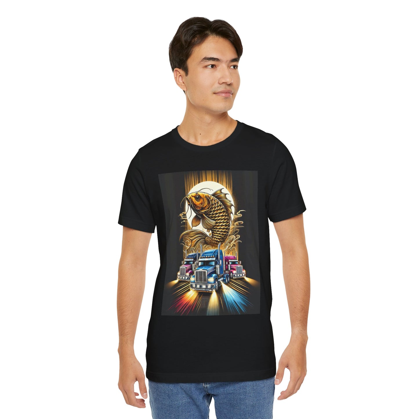 Bold Koi & Truck Fusion T-Shirt | Japanese Golden Carp AND Convoy Art Tee | Vibrant Streetwear for Truckers AND Tattoo Fans No.2