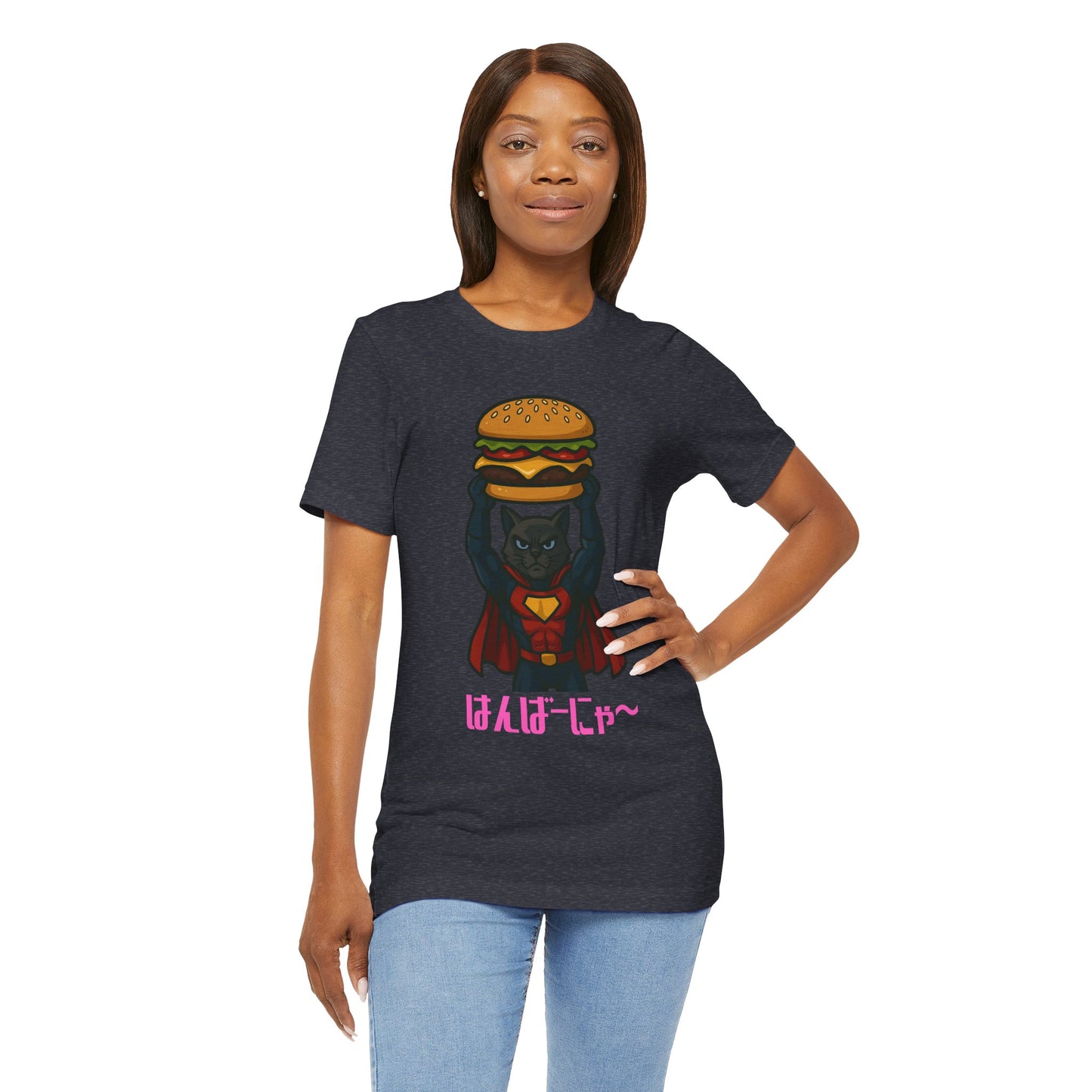 Superhero Cat Holding Cheeseburger T-Shirt - Funny Comic Style Tee for Burger Lovers - Unique Hero Cat Graphic Shirt - Unisex Gift