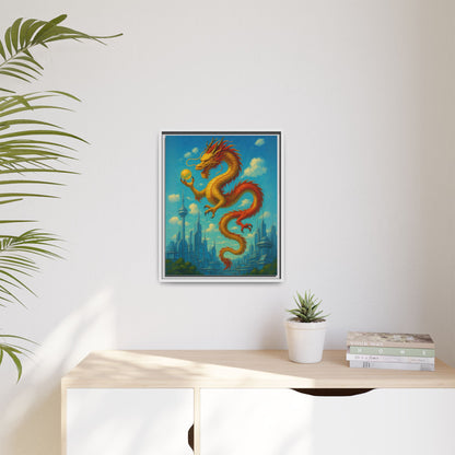 Neo Tokyo Golden Dragon Canvas Wall Art Japan Inspired Skyline Painting Feng Shui Good Luck Decor Dragon Pearl Gift for Dad