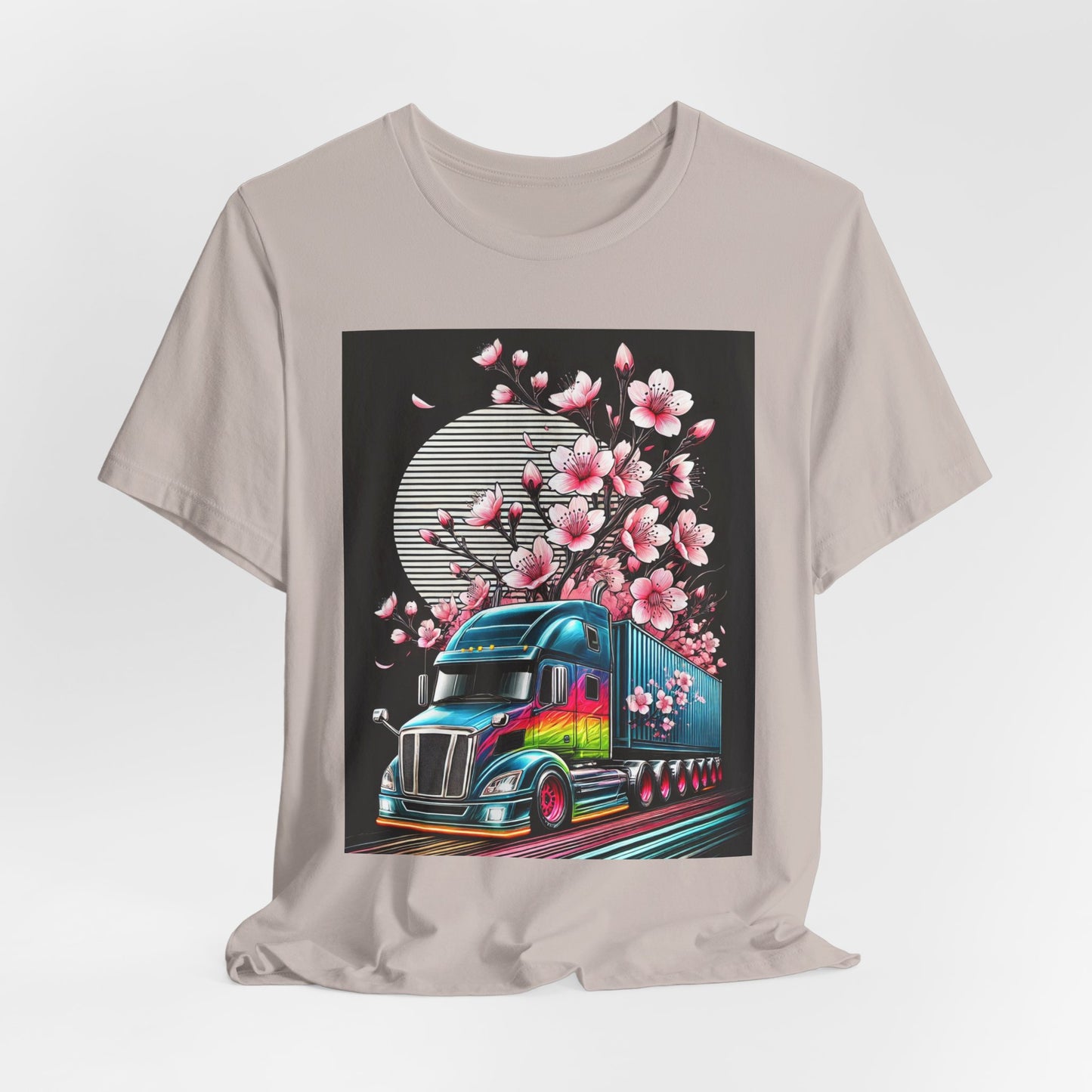 Cherry Blossom Convoy T-Shirt | Japanese Sakura x Modern Truck Art | Unique Graphic Tee for Drivers & Streetwear Lovers No.003