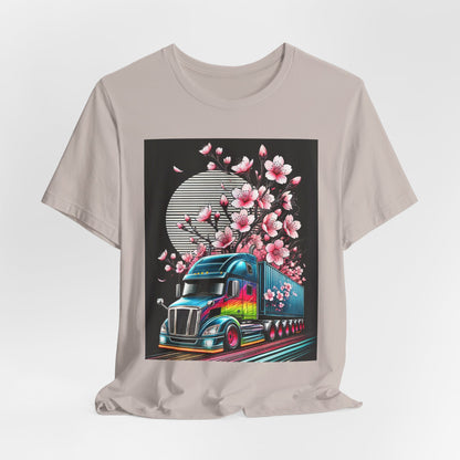 Cherry Blossom Convoy T-Shirt | Japanese Sakura x Modern Truck Art | Unique Graphic Tee for Drivers & Streetwear Lovers No.003