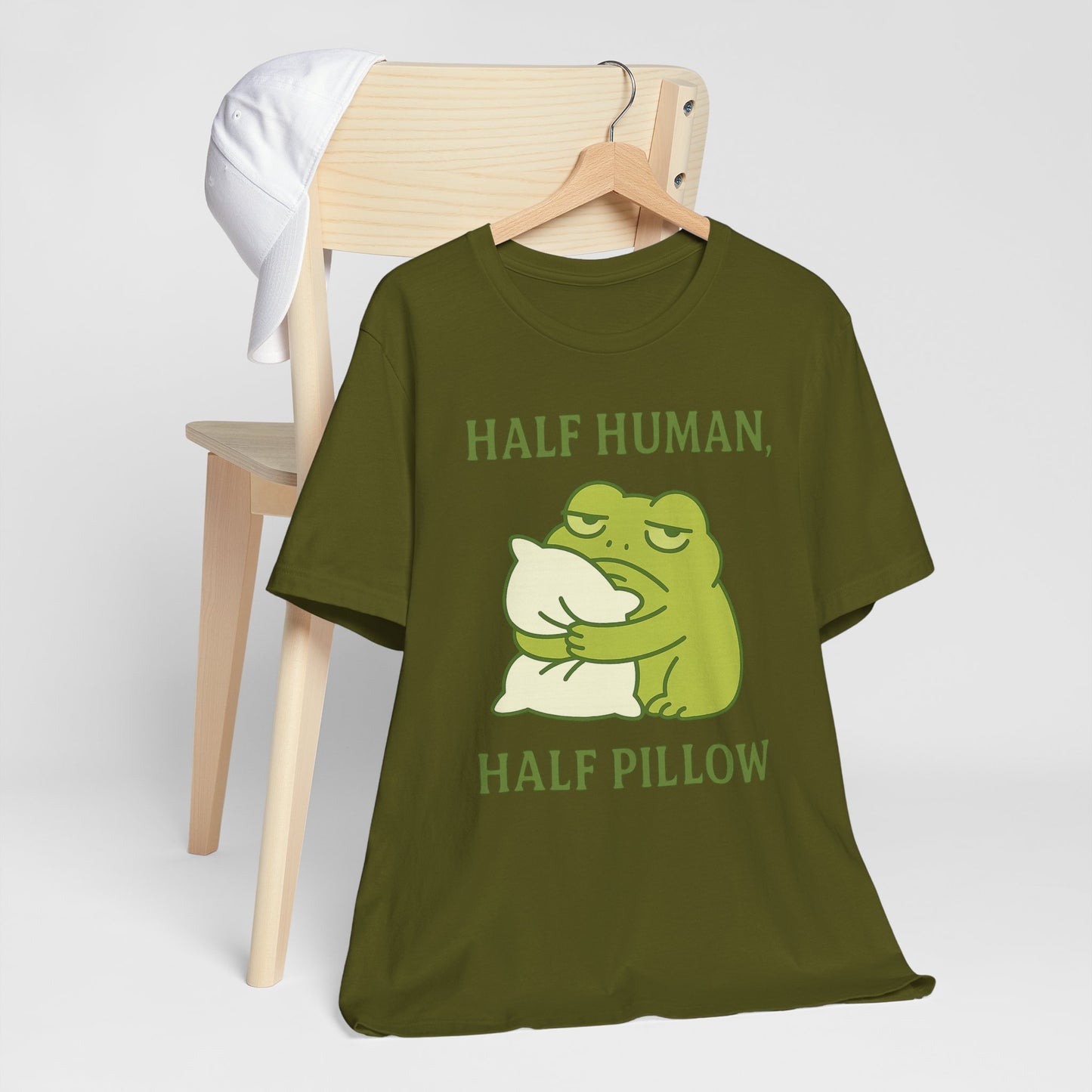 Half Human Half Pillow Funny Sleepy Frog Shirt for Coffee Lovers Dad Gift Not a Morning Person Tee Cozy Kawaii Aesthetic Graphic Top