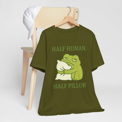 Half Human Half Pillow Funny Sleepy Frog Shirt for Coffee Lovers Dad Gift Not a Morning Person Tee Cozy Kawaii Aesthetic Graphic Top