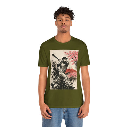 Pro Baseball Batter Sumi Ink Art Shirt Fuji Sakura Retro Japanese Print Power Swing Tee Japan Inspired Sports Art Gift for Dad