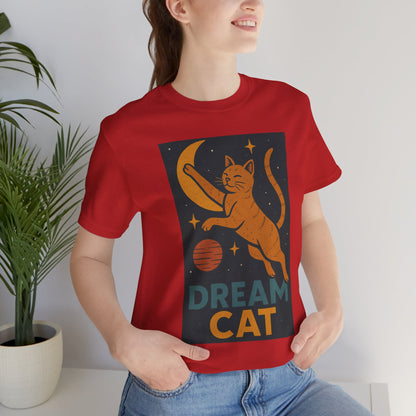 Dream Cat Shirt Retro Space Kitty Tee Moon and Stars Poster Style Japan Inspired Vintage Graphic Gift for Cat Lovers and Dad