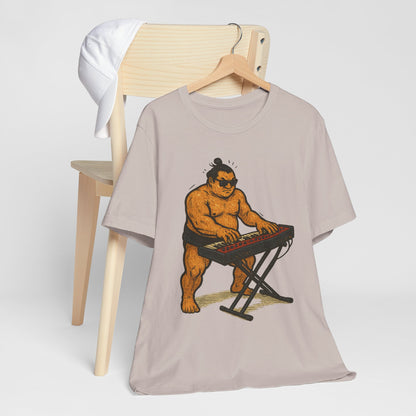 Sumo Piano Rock T Shirt Japanese Sumo Wrestler Playing Stage Keyboard Vintage Comic Art Graphic Tee Japan Gift For Dad Musicians
