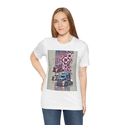 Cherry Blossom Convoy T-Shirt | Japanese Sakura x Modern Truck Art | Unique Graphic Tee for Drivers & Streetwear Lovers No.004