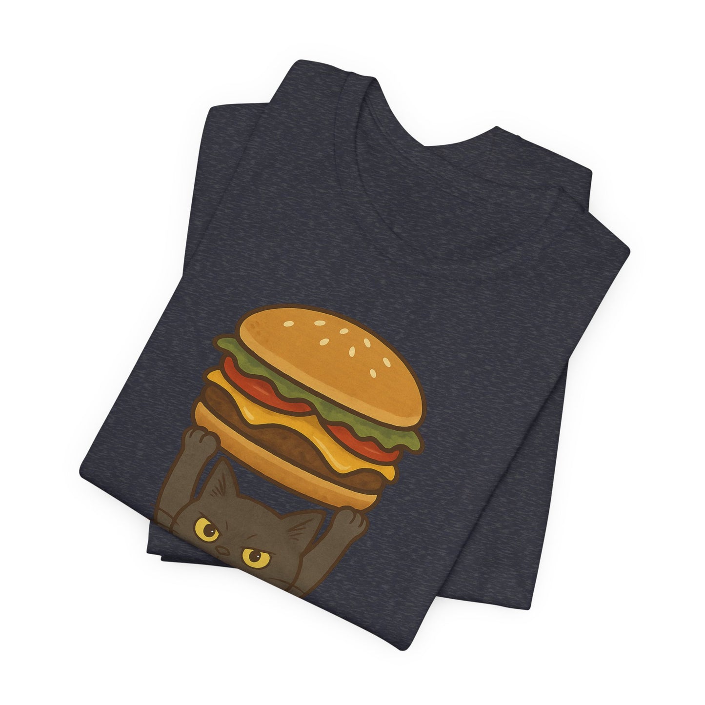 "Hanba-nyaa~" Cute Japanese Cat T-Shirt – Funny Burger & Cat Design – Kawaii Style Unisex Tee – Gift for Food & Cat Lovers