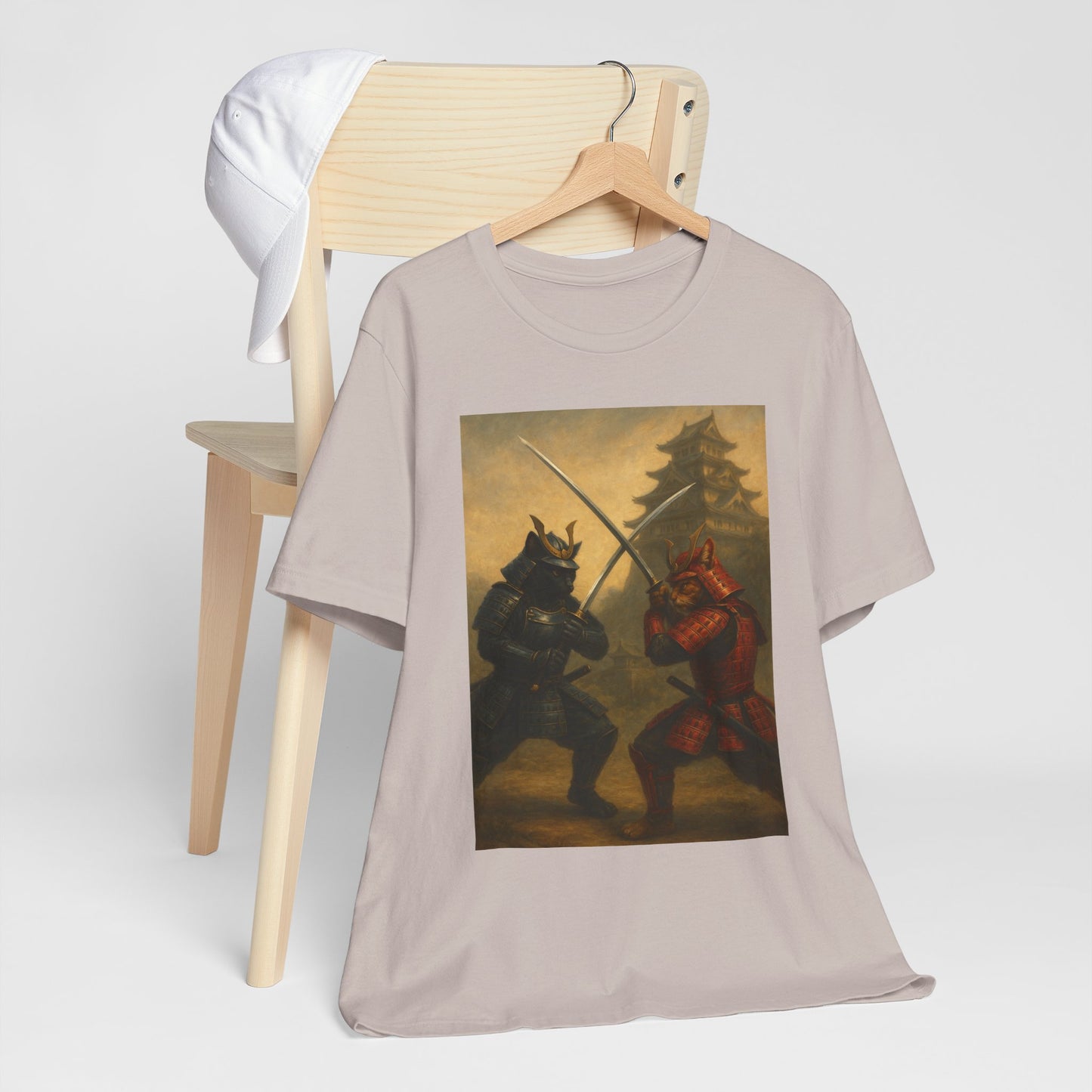 Epic Cat Samurai Battle Tee - War Horses Clash in Front of Japanese Castle  Feline Warrior Art Shirt for Fantasy & Japan Lovers
