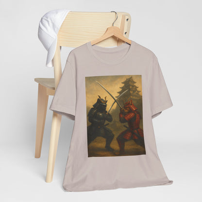 Epic Cat Samurai Battle Tee - War Horses Clash in Front of Japanese Castle  Feline Warrior Art Shirt for Fantasy & Japan Lovers