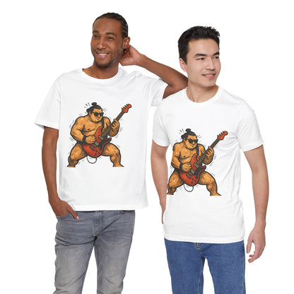 Sumo Guitar Rock T Shirt Japanese Sumo Wrestler Electric Guitar Vintage Comic Style Graphic Tee Japan Gift For Dad Music Fans